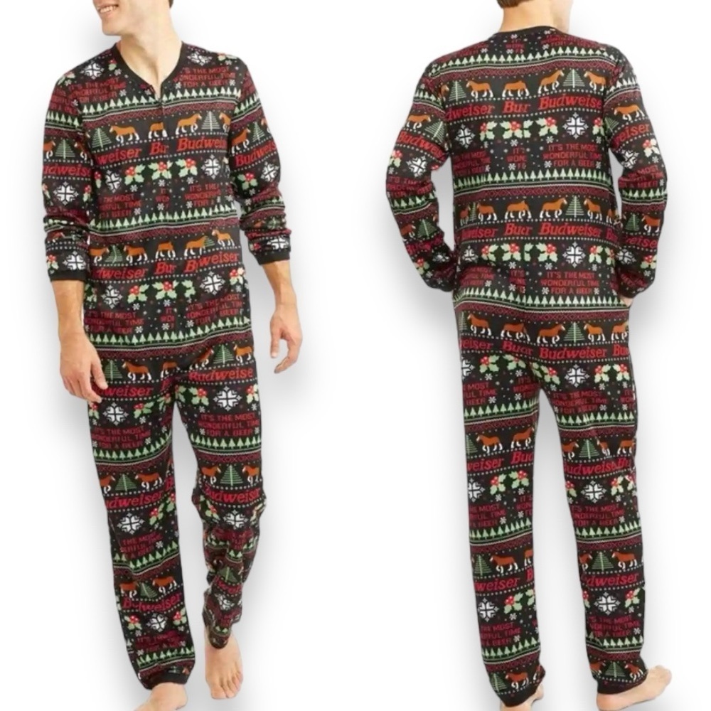 NWOT Budweiser Pajamas Men's Med 38-40 Union Suit w/Pockets
